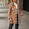 Turndown Collar Plaid Plush Jacket Women's Single Breasted Long Sleeved Coat Medium Length Loose Warm Outerwear Autumn and Winter New Fashion