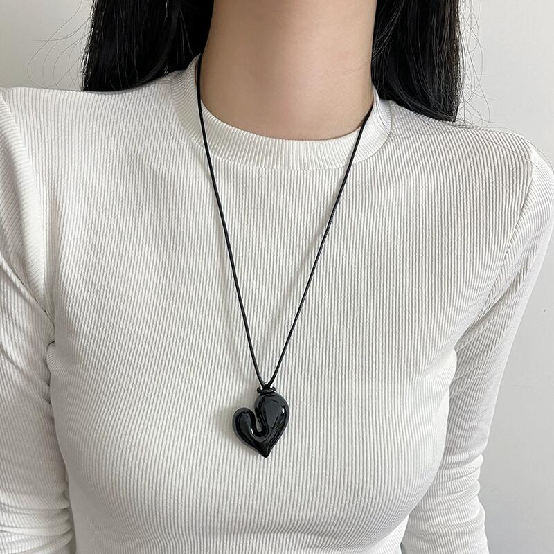 Ретро красное сердце Perndant ожерелье винтажная цепочка Love Rope свитер цепь ожерелье для женщин мода романтика шея ювелирные изделия подарки