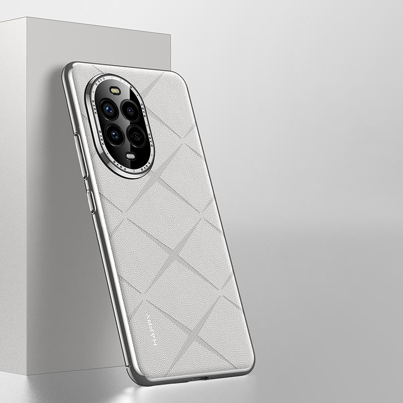 KEYSION Luxury Grid Pattern PU Leather Case for Huawei Nova 13 Pro Plating Hard PC Shockproof Phone Cover for Huawei Nova 13 Pro