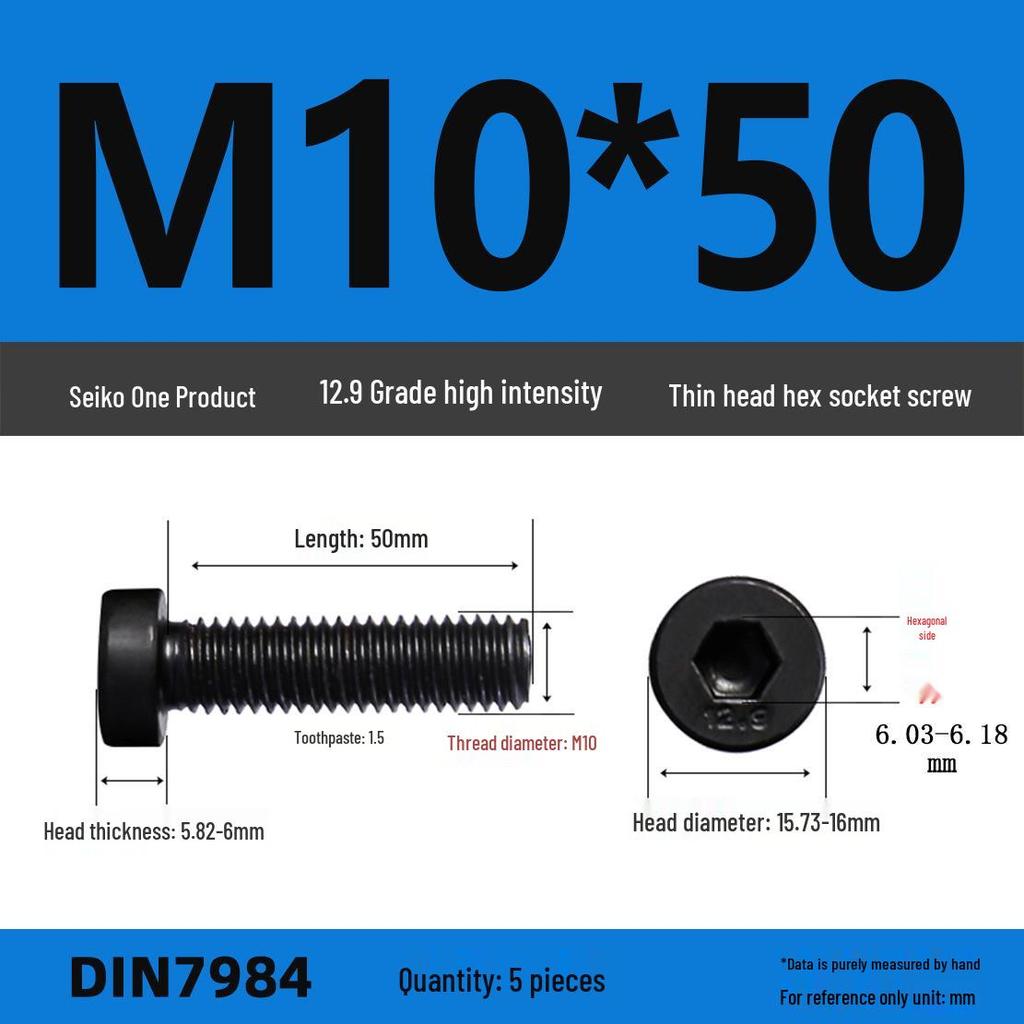 DIN7984 Класс прочности 12.9 Винты с шестигранной головкой и низкой головкой - Размеры от M3 до M16