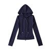 Womens Korean Style Lightweight Stand Collar Zip-Up Hooded Jacket Relaxed Wide-Leg Drawstring Pants Two-Piece Set Casual