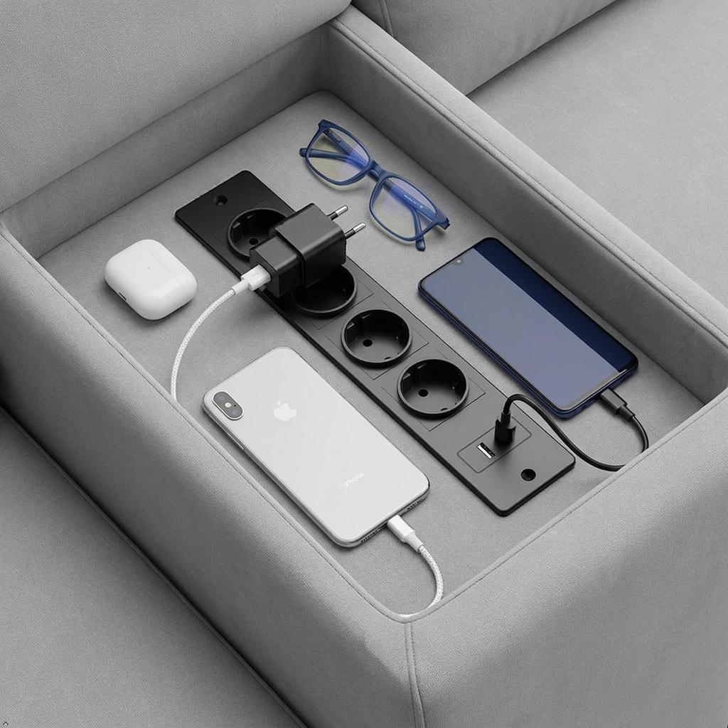 Встраиваемая сетевая розетка 4 розетки AC с USB A USB C, Встраиваемая в стол розетка с удлинителем