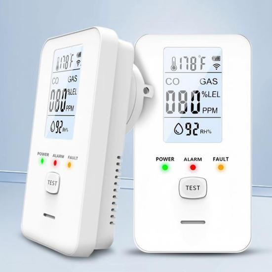 Газовый детектор и детектор CO 4-в-1 с ЖК-дисплеем, подключаемый, сигнализация природного газа и угарного газа, монитор температуры и влажности, высокая чувствительность, безопасность дома и автодома