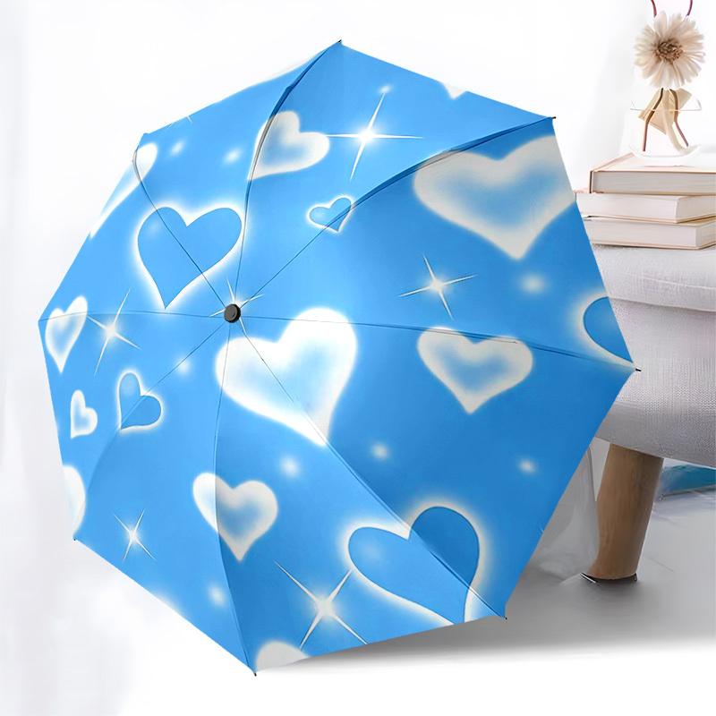 1pc Blue Hearts Sparkle Pattern Umbrella with Plastic Handle,Vibrant Cartoon Pattern,Multi-functional UmbrellaPT245