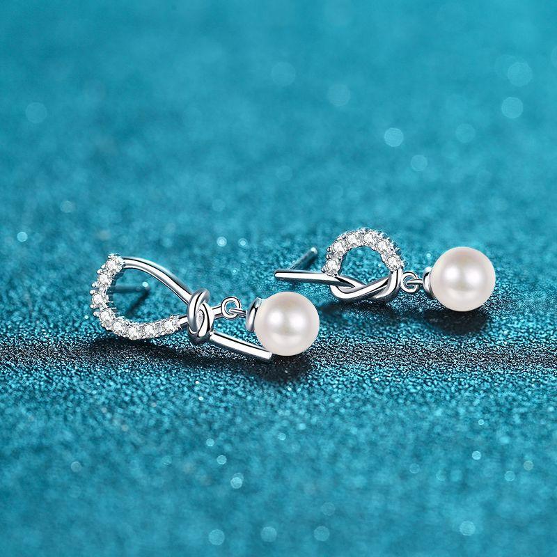 Серьги из стерлингового серебра 925 пробы, женские асимметричные серьги, 7 мм, пресноводный жемчуг, сломанные бриллианты, серьги Mosan Drill