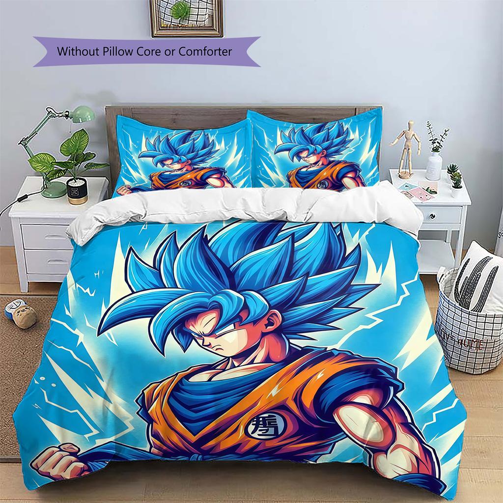 Son Goku Pattern Bedding Quilt Set Home Decoration Gift (1 * duvet cover + 2 * pillowcase without core).xwn