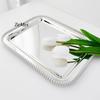 European Style Square Shape Fruit Plate,36 cm Pearl Dot Silver Metal Cake Plate Home Food Tray, Snack Disc Table Decoration