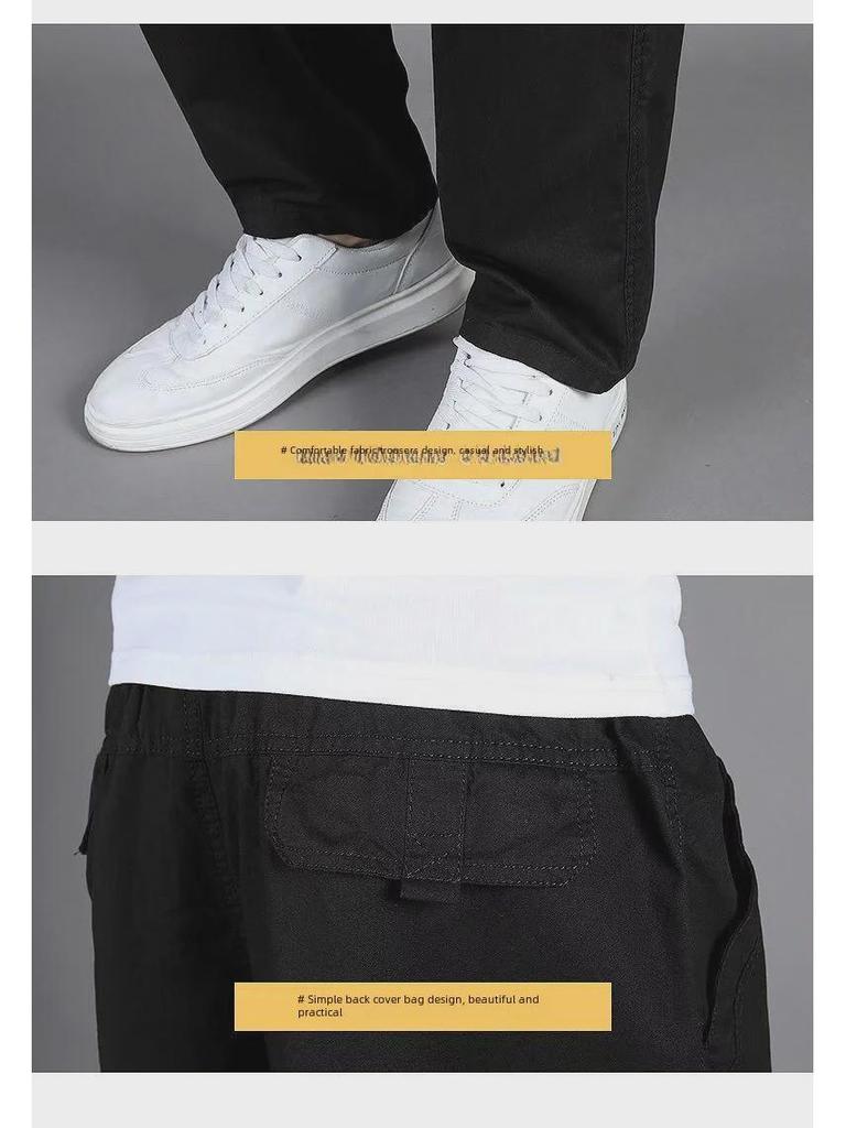 Мужские тонкие повседневные брюки весна/лето — большие, свободные, из чистого хлопка, эластичный пояс, прямой крой, стиль для людей среднего возраста