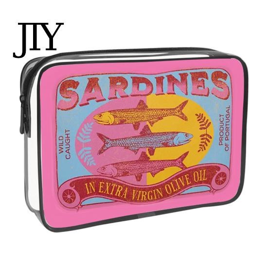 Retro Fish Can Design Makeup Case Sardine Cosmetic Bag, Clear Waterproof Pouch, Zipper Transparent Travel Storage Bag Closure Toiletry for Women