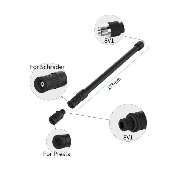 Tirepower 2 pcs bike Electric Inflator Pump Extension Hose with Presta & Schrader Valve Adapters for 8v1 Electric Inflators