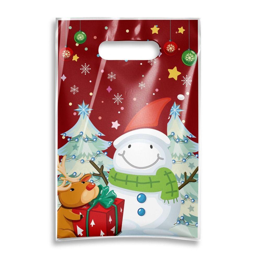50pcs Snow Pattern Xmas Tote Red Gift Handbag Creative Christmas Gift Bags Christmas Supplies