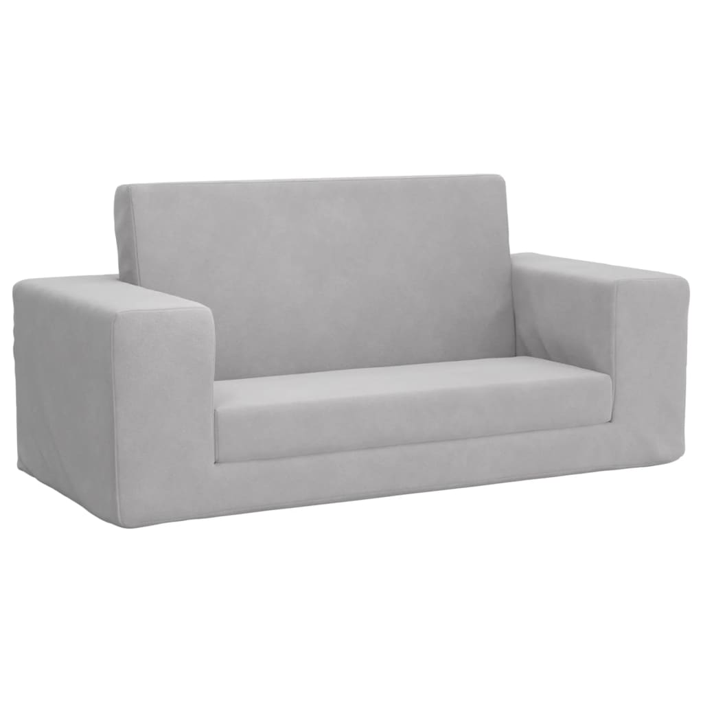 Kids Sleeper Sofa 2 Seater Light Grey Soft Plush