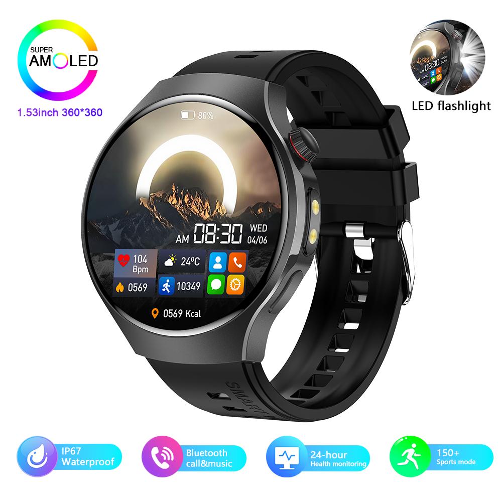 Умные часы для активного отдыха и спорта для мужчин 1,53-дюймовый HD AMOLED-экран 360*360 Светодиодный фонарик Водонепроницаемость IP67 Голосовой вызов Умные часы Подарки для мужчин