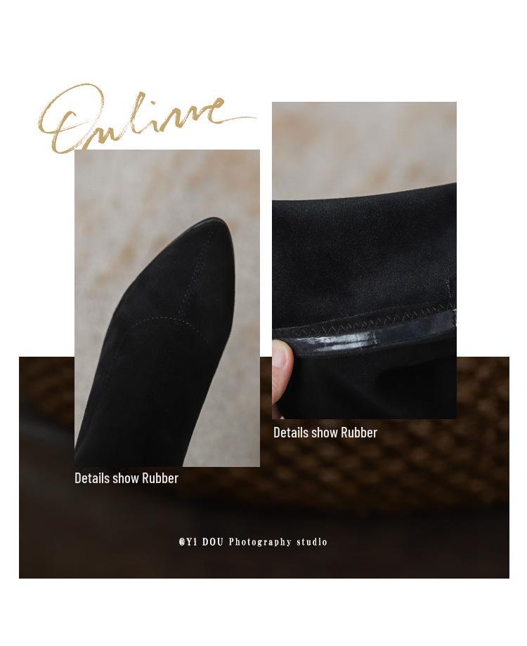 Женские замшевые сапоги выше колена на высоком каблуке с эластичной резинкой, средний каблук, плюс бархат, облегающий крой для миниатюрных