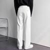 Men Suit Pants Wide Leg Loose Straight-Leg Formal Business Style Side Pockets Button Zipper Closure Solid Color Work Office Trousers