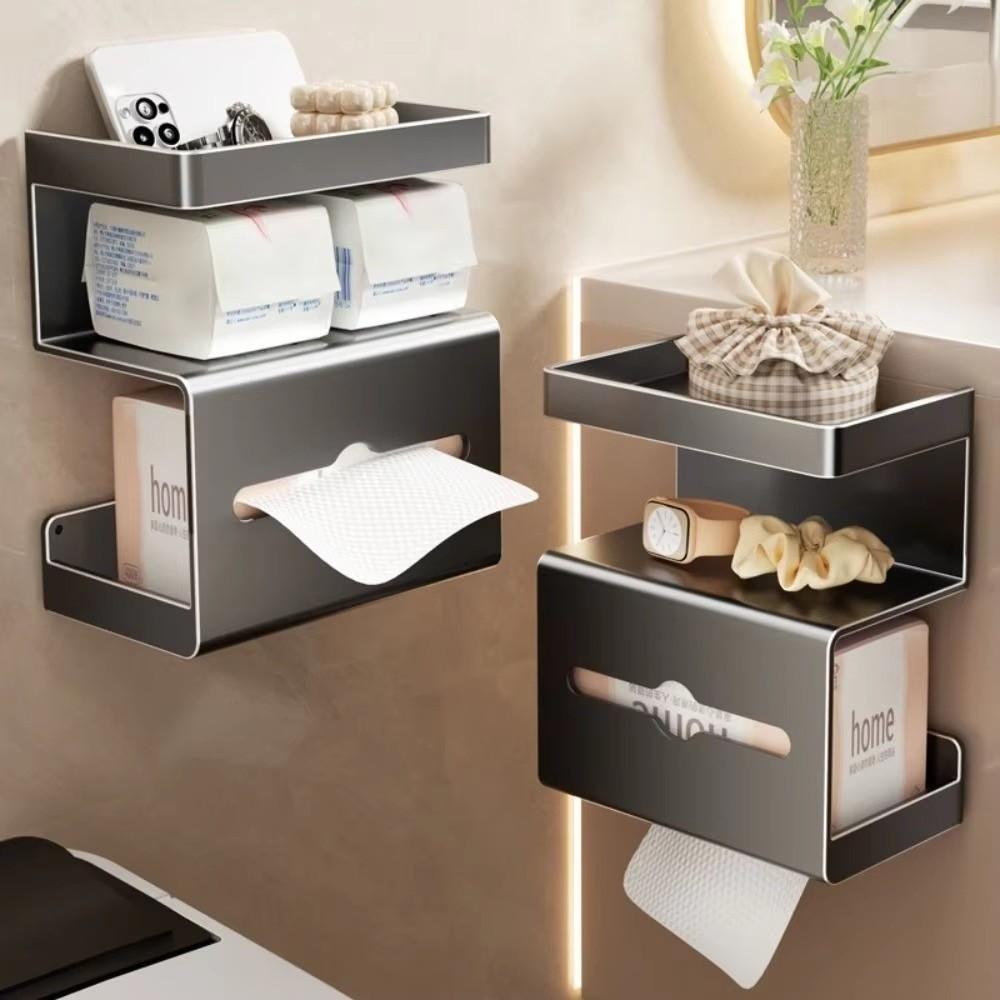 Multi-Tier Toilet Paper Holder Drill-Free Tissue Rack Toilet Paper Holder with Shelves  Bathroom