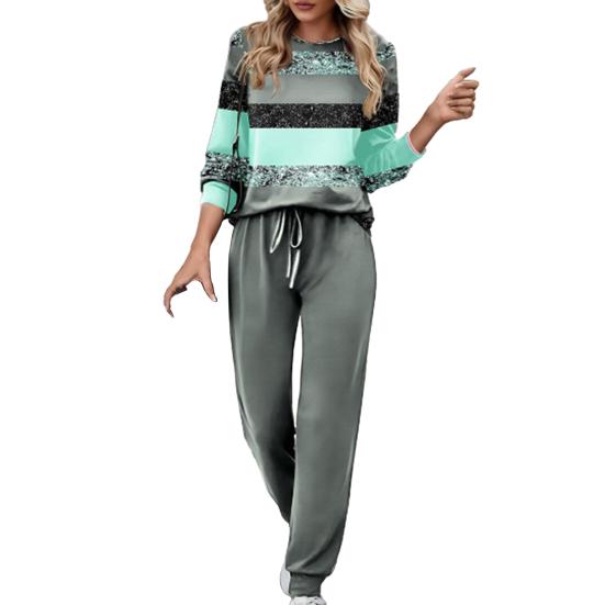 Осенний женский повседневный костюм с принтом, брюки с длинными рукавами, костюм-двойка