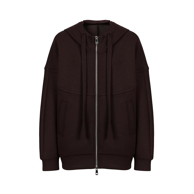 Jiuzi Anna Kou Leisure American Relaxation Deconstruction Split Hooded Shoulder Hoodie Women's 2025 Autumn New Collection