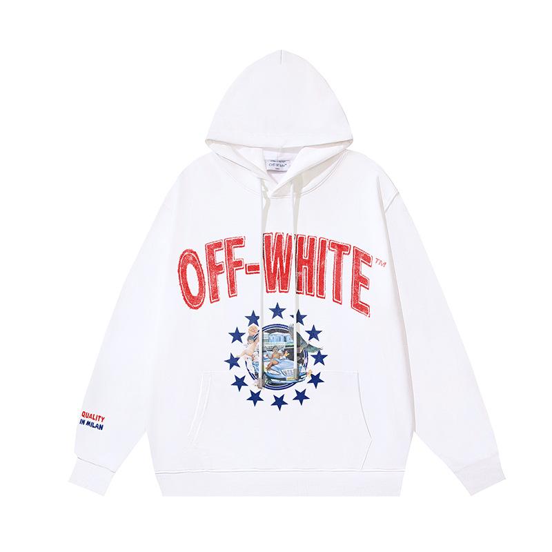 1220 Off-White 2026 Autumn and Winter New OW Angel Letter Pattern Pullover Print Men's and Women's Hooded Sweatshirt