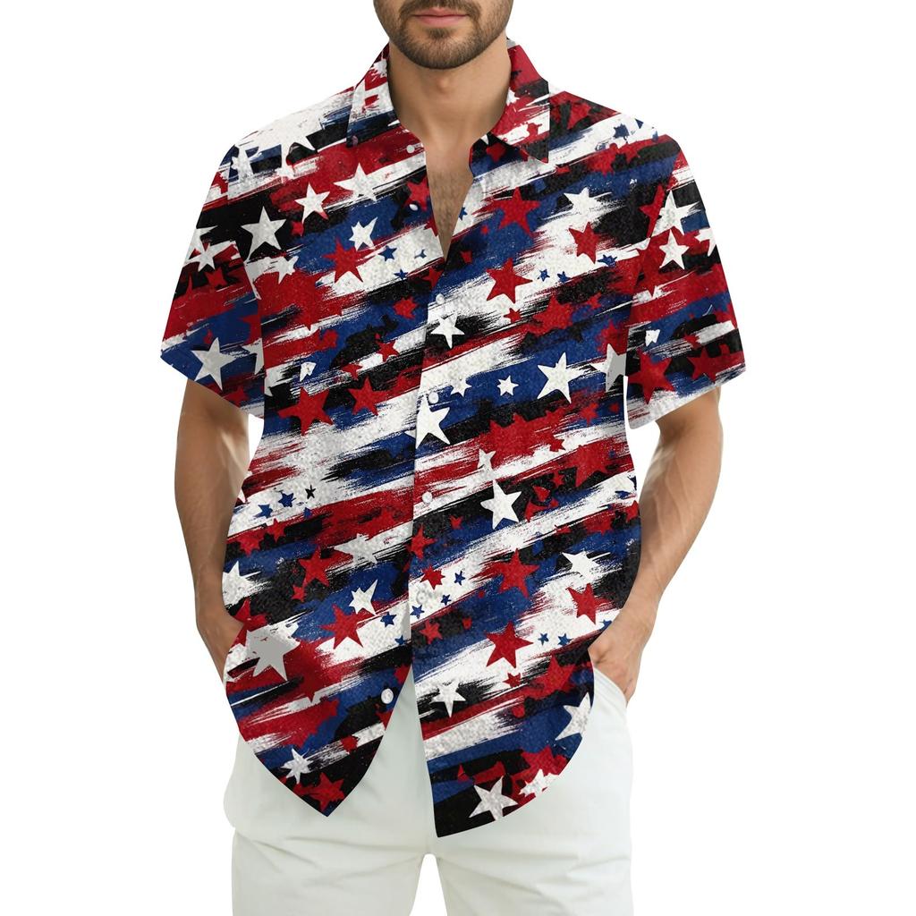 Мужская повседневная рубашка с короткими рукавами и принтом «День независимости»