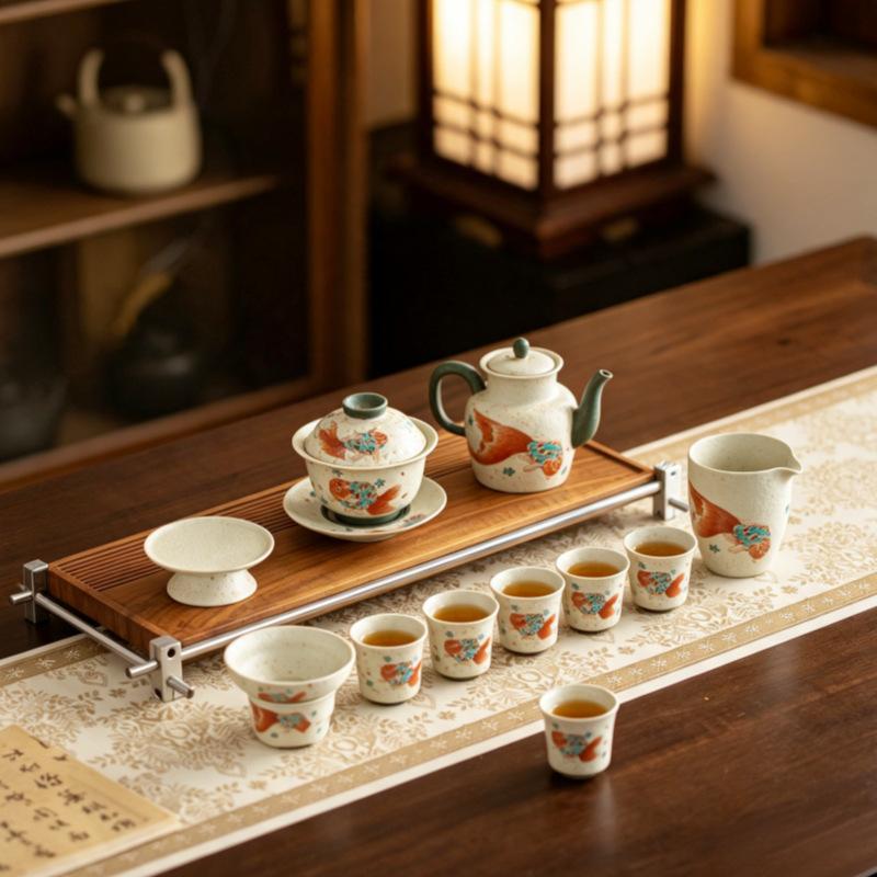 Kung Fu tea set, caramel glazed teapot, teacup, tea tray, high-end atmosphere, full set, a complete set of gift boxes, free gifts.