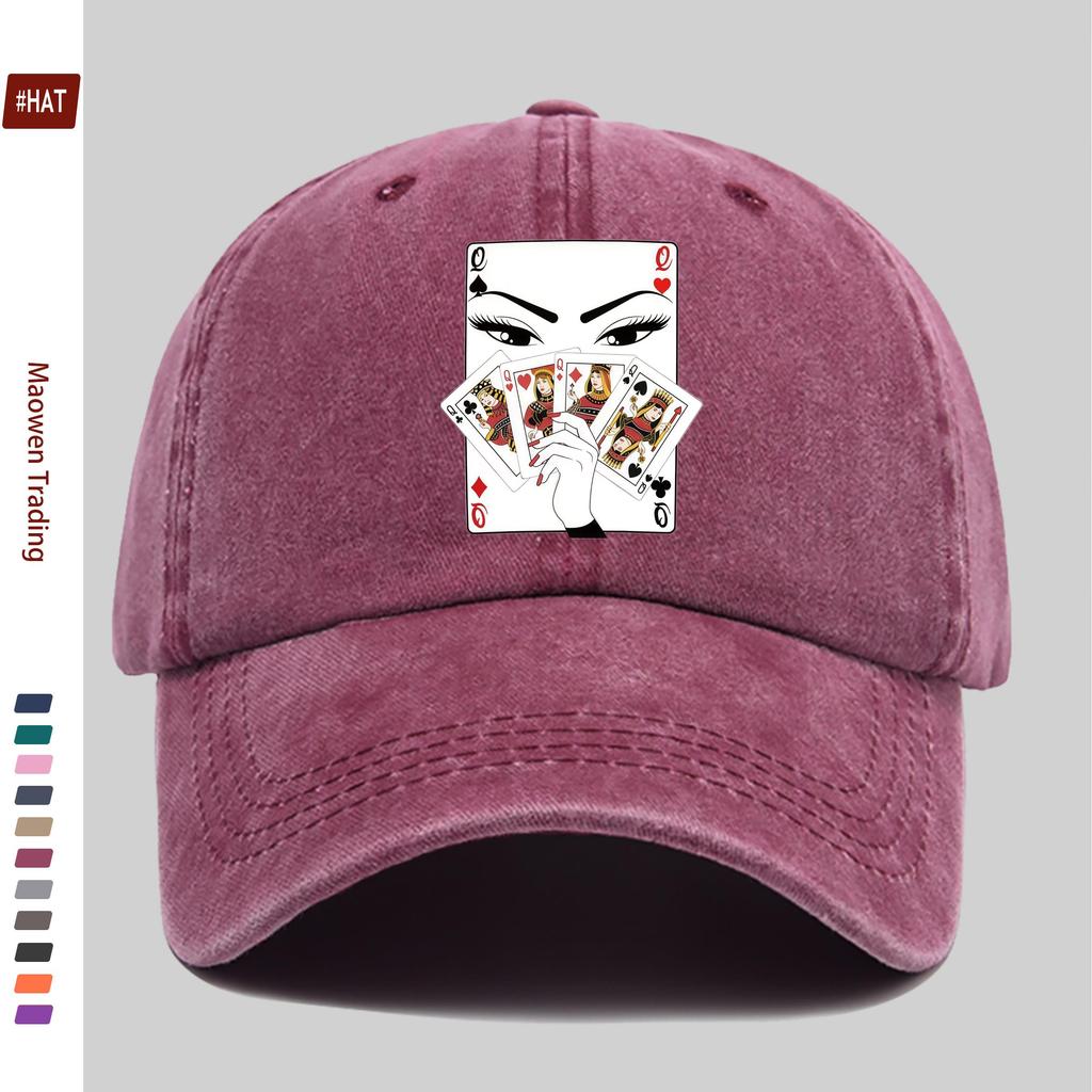 pc Handheld Four Q Playing Cards Print Baseball Cap Unisex Sun Hat Multiple Colors Available Papa Hat Comfortable and Light