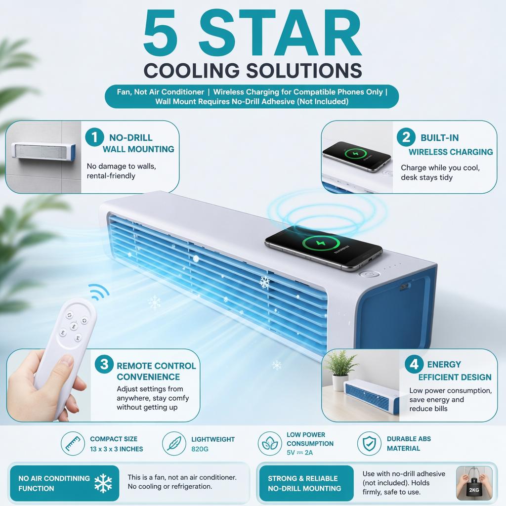 USB charging desktop wall-mounted fan office home wind fan white smart swing air charging model with remote control