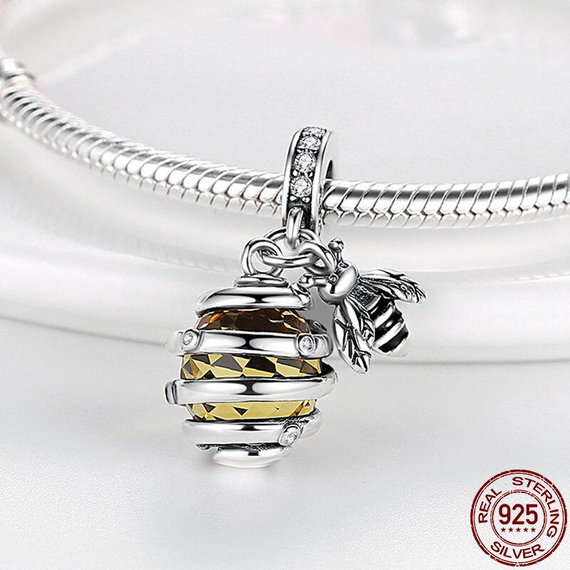 Натуральная стерлингового серебра 925 пробы с цирконием, пчелиные соты, подвески, подходят для оригинального модного браслета и браслета, модные ювелирные изделия «сделай сам»