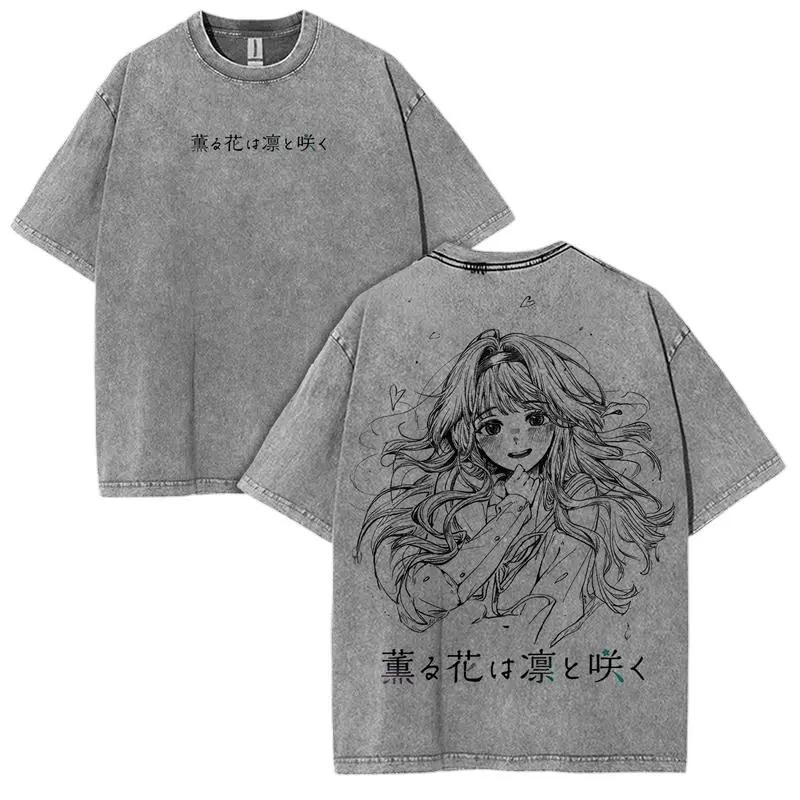 2025 Anime The Fragrant Flower Blooms with Dignity T-shirt Vintage Washed Cotton T Shirt Unisex Oversized Short Sleeve Tee Tops