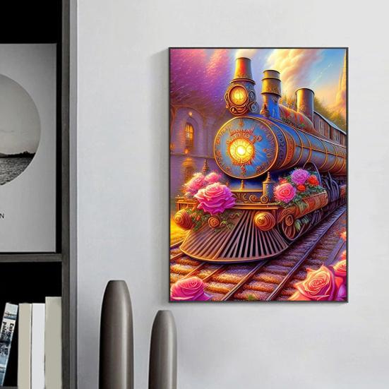 5D Алмазный художественный комплект Поезд Узор Пейзаж Повысьте творческий потенциал Уменьшите стресс с изысканными стразами Вышивка Мозаика Вышивка крестиком Украшение дома