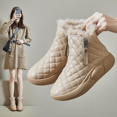 2024 Женские плюшевые высокие зимние ботинки - Корейский стиль Теплые повседневные хлопковые туфли XQ5859