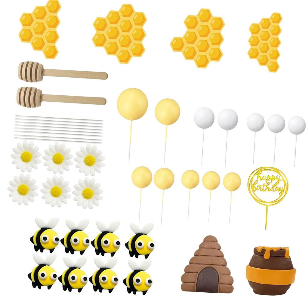 35x Bee Cake Toppers Honey Jar Topper Theme Party Decoration for Gender Reveal First