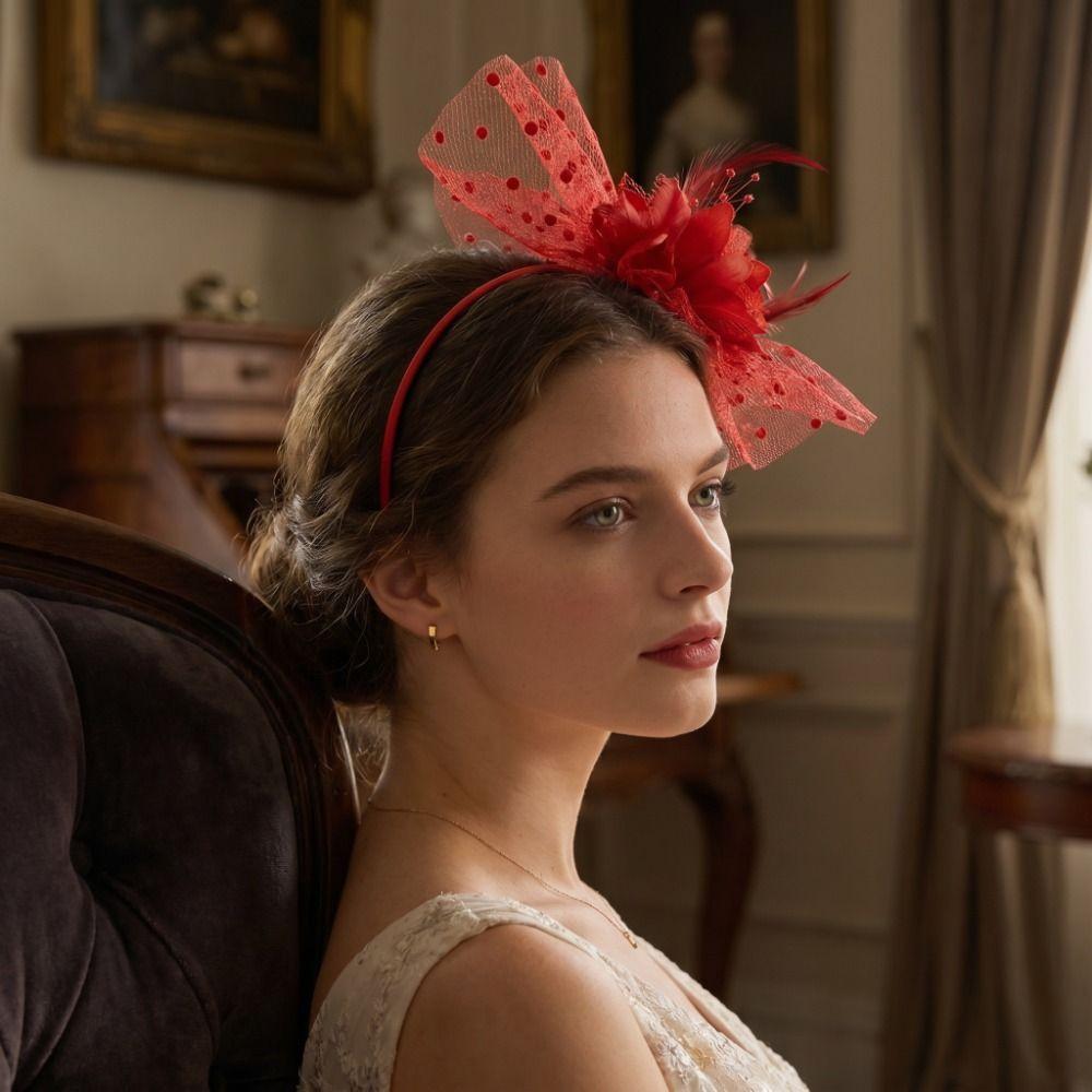 Elegant Mesh Flower Headband Exquisite Kentucky Hat Top Hat Feather Hairpiece Lady