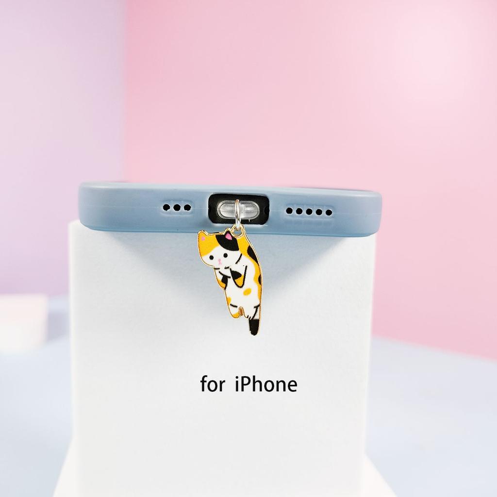 Заглушка для телефона с кошкой, подходит для iPhone, для интерфейса Samsung Type-C, заглушка для телефона, подвеска, аксессуары, милый кот