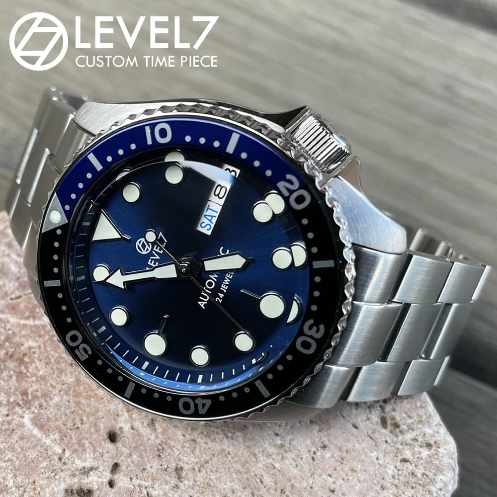 Handmade Japanese Watch 10 ATM Water Resistant Blue Sapphire Crystal NH36 Automatic Movement Watch LEVEL7 x Black Bezel Non-Reflective Diver's Men's