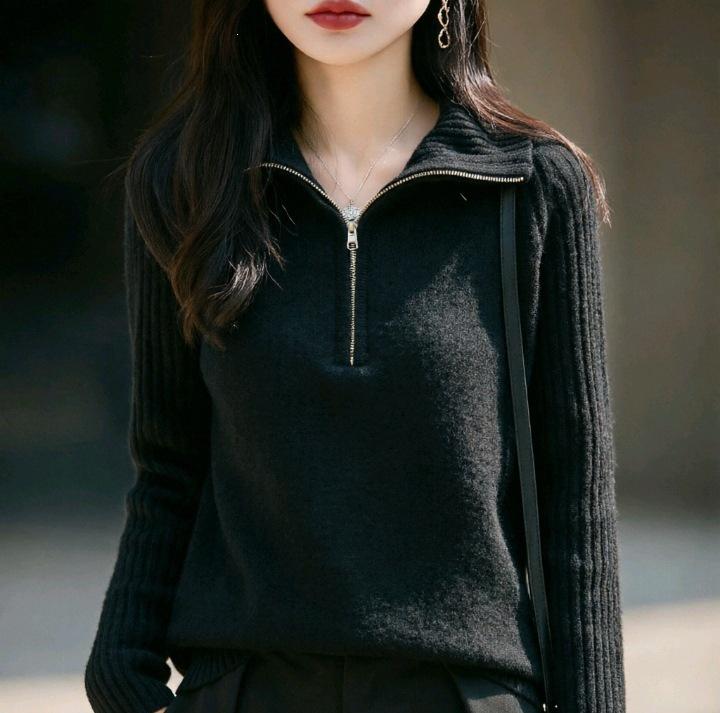 2026 Autumn/Winter Korean High Neck Knit Sweater: Women's Simple, Slimming, Loose Fit, Lazy Style Outerwear