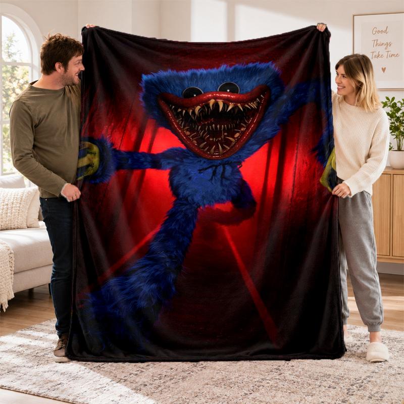 Flannel Fleece Blanket with Poppy Playtime Design, Soft Lightweight Throw for Bed Sofa Travel