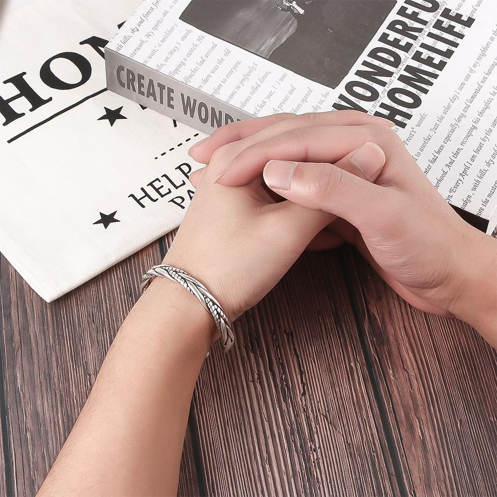 New Geometric Silver Color Men Woven Simple Opening Bracelets Fashion Jewelry Twisted Bangles