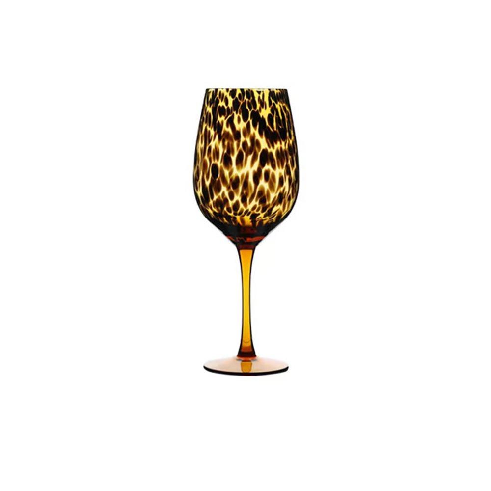 Art Style Amber Leopard Goblet Glass Water Cup Elegant Drink Cup Dinning Table