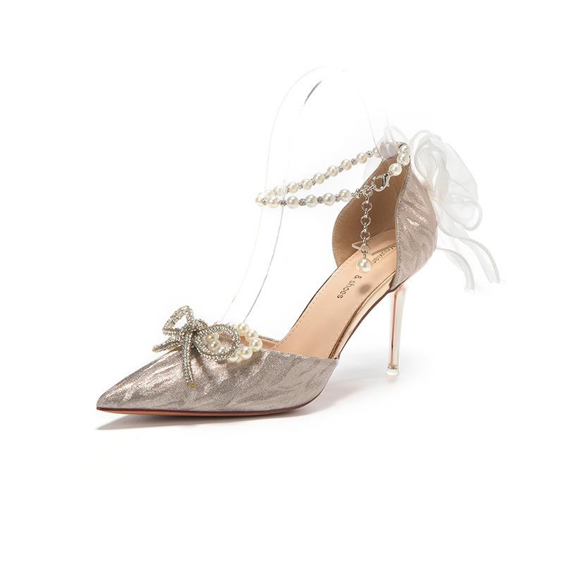 Летние женские босоножки с роскошным острым носком, украшенные стразами, бантом и цветком, на шпильках, банкетные свадебные туфли на высоком каблуке