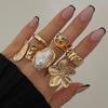 6Pcs Punk Exaggerated Metal Finger Rings Set for Women Men Vintage Flower Pearl Crystal Europe America Open Rings Luxury Jewelry