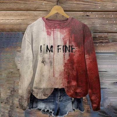 Женская мода Повседневная толстовка с длинным рукавом и принтом на Хэллоуин с круглым вырезом Топ