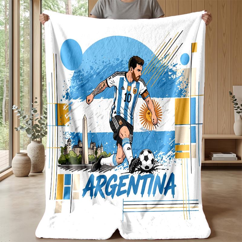 Argentina Football Printed Flannel Blanket Skin Friendly Warm Decorative Throw for Indoor Couch Bed Daily Use