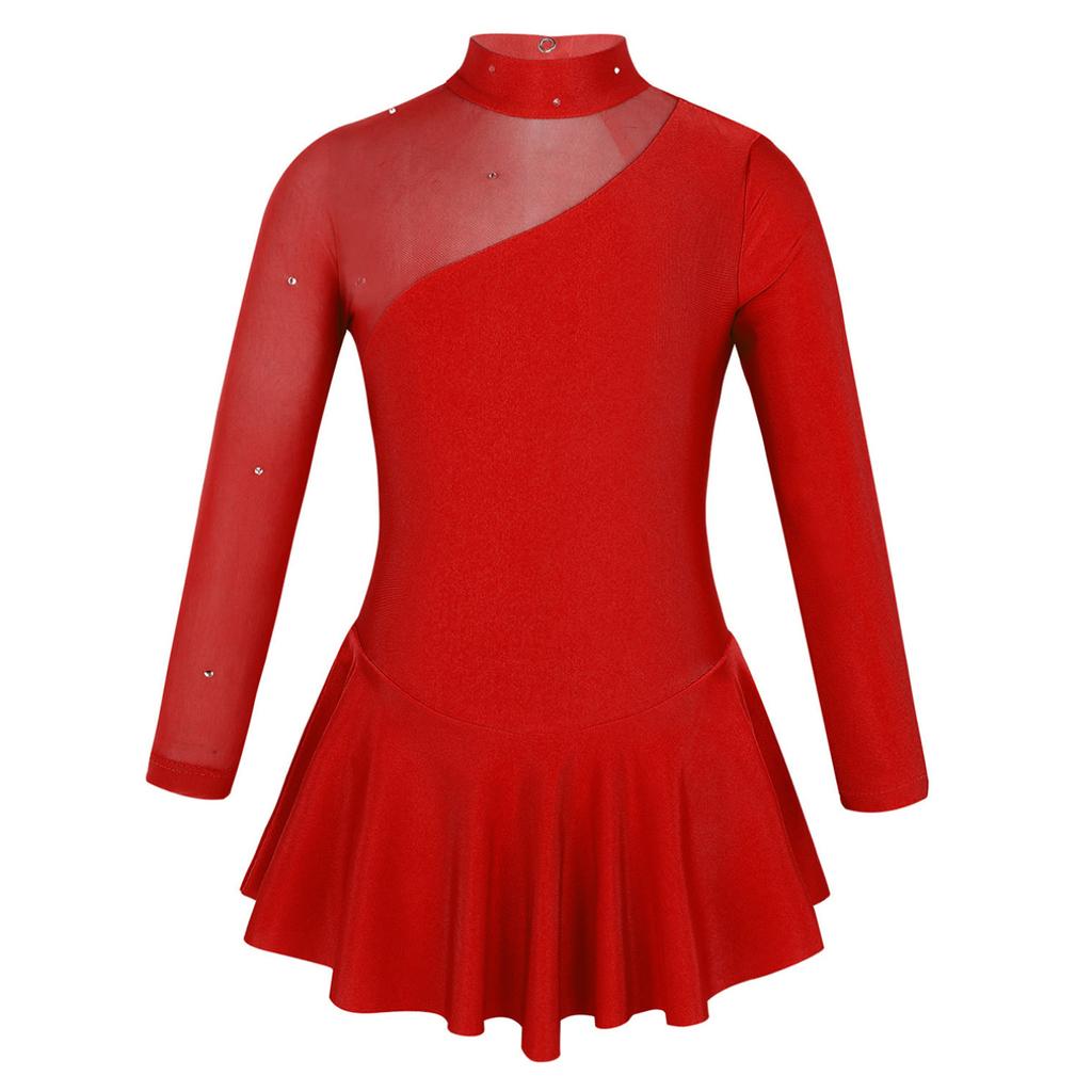 Children Figure Skating Dress Long Sleeves Mock Neck Ice Skating Gymnastics Competition Costume