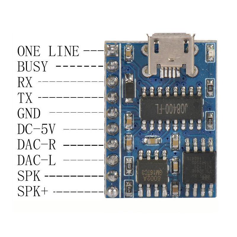 JQ8400-FL USB голосовой модуль: Музыкальная микросхема с последовательным управлением голосовой суфлер