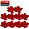 1/10pc Glitter Artificial Flowers Christmas Red Poinsettia Xmas Tree Ornament Simulated Magnolia Wedding Party Decor Fake Flower