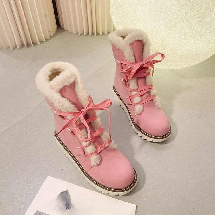 Теплые и уютные женские зимние ботинки с плюшевой подкладкой до середины голени, водонепроницаемые, противоскользящие, термоизоляционные, на шнуровке, однотонные, зимние ботинки для холодной погоды