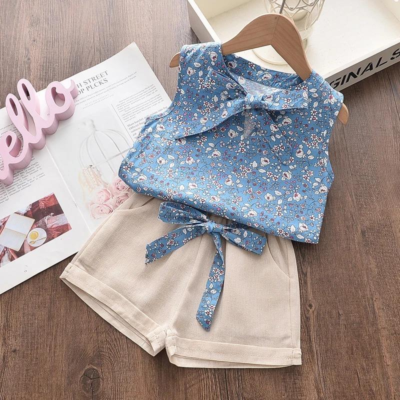 Новая летняя одежда для маленьких девочек, детская безрукавка, шорты, 2 шт./комплект, одежда для малышей, модный костюм для младенцев, детские спортивные костюмы