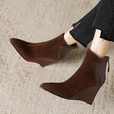 Ботильоны на танкетке Женские ботинки Сексуальные туфли на высоком каблуке С острым носком для женщин Тренд Элегантные туфли-лодочки Зимние ботинки Новые платья Женские ботинки