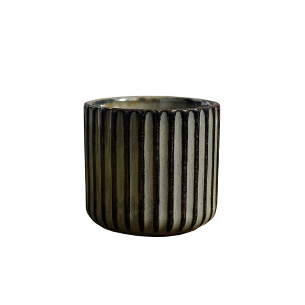 Vertical Striped Japanese Style Ceramic Tea Cup Kiln-Changed Glaze Coffee Mug Sushi Restaurant
